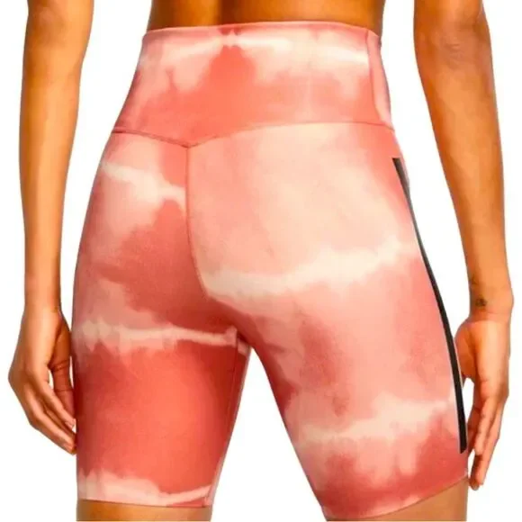 Nike One Luxe Orange Tie Dyed Tight Fit Mid Rise Biker Shorts Sz XL NWT - Picture 3 of 12
